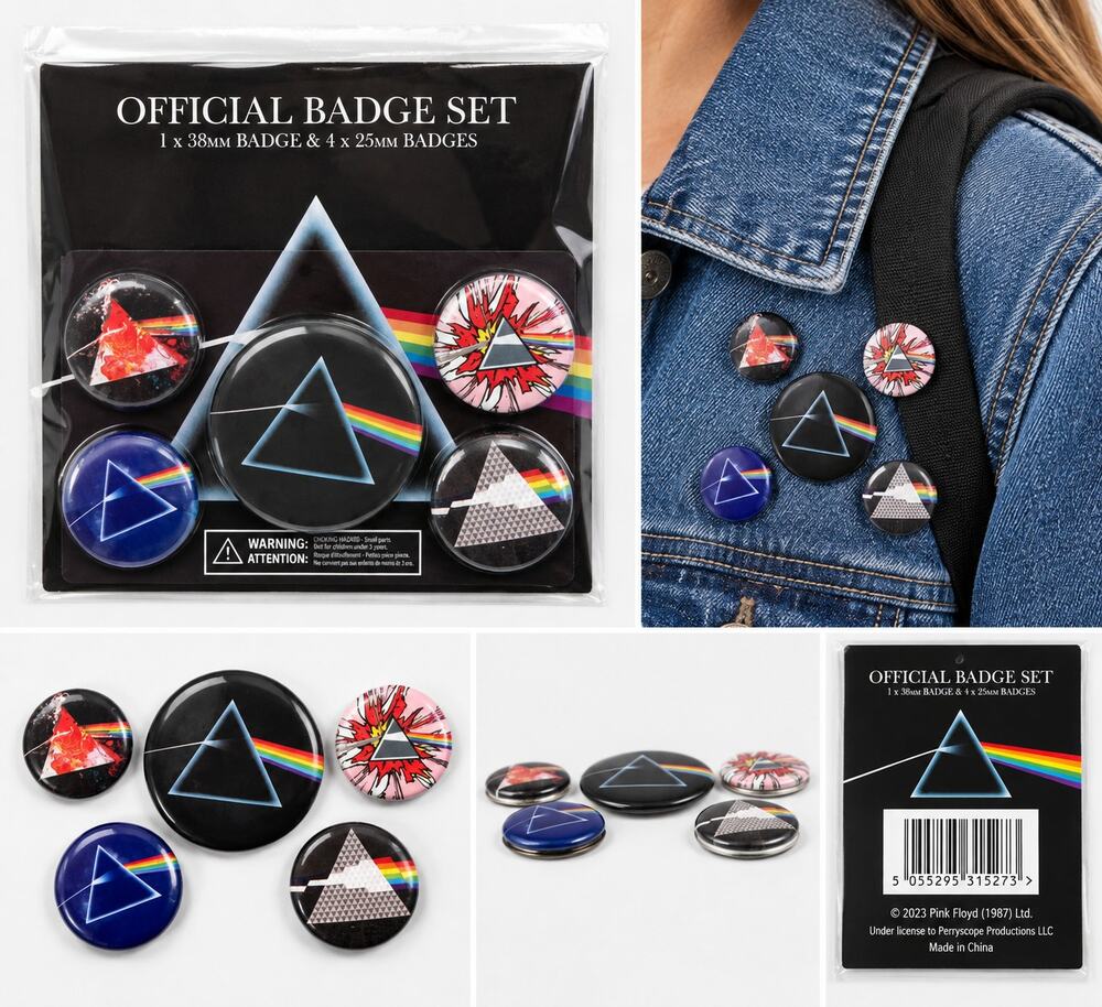 Pink Floyd The Dark Side of the Moon Official 5-Piece Badge Pin Set